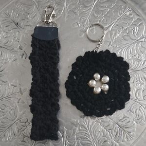 Elegant Black Crochet Keychain Set